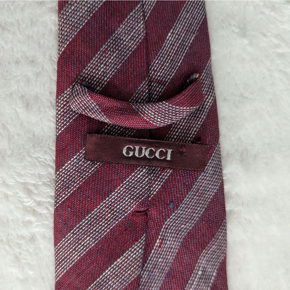 Gucci Vintage Burgundy & White Striped Tie - Picture 7 of 11